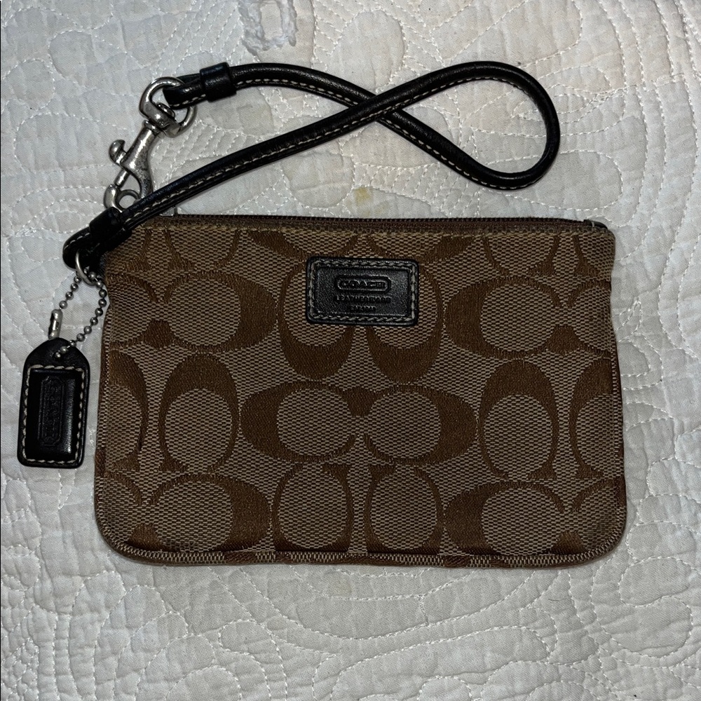 Coach Brown and Tan Signature Wristlet